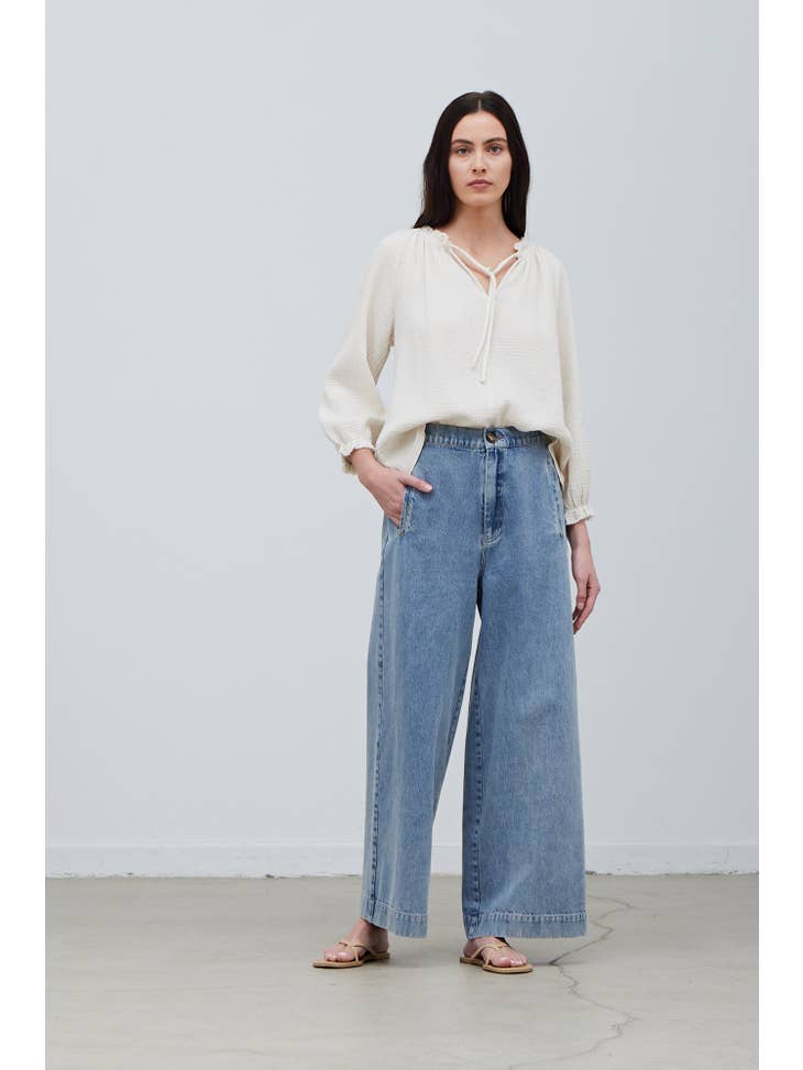 Denim Pull on Wide Leg Pants